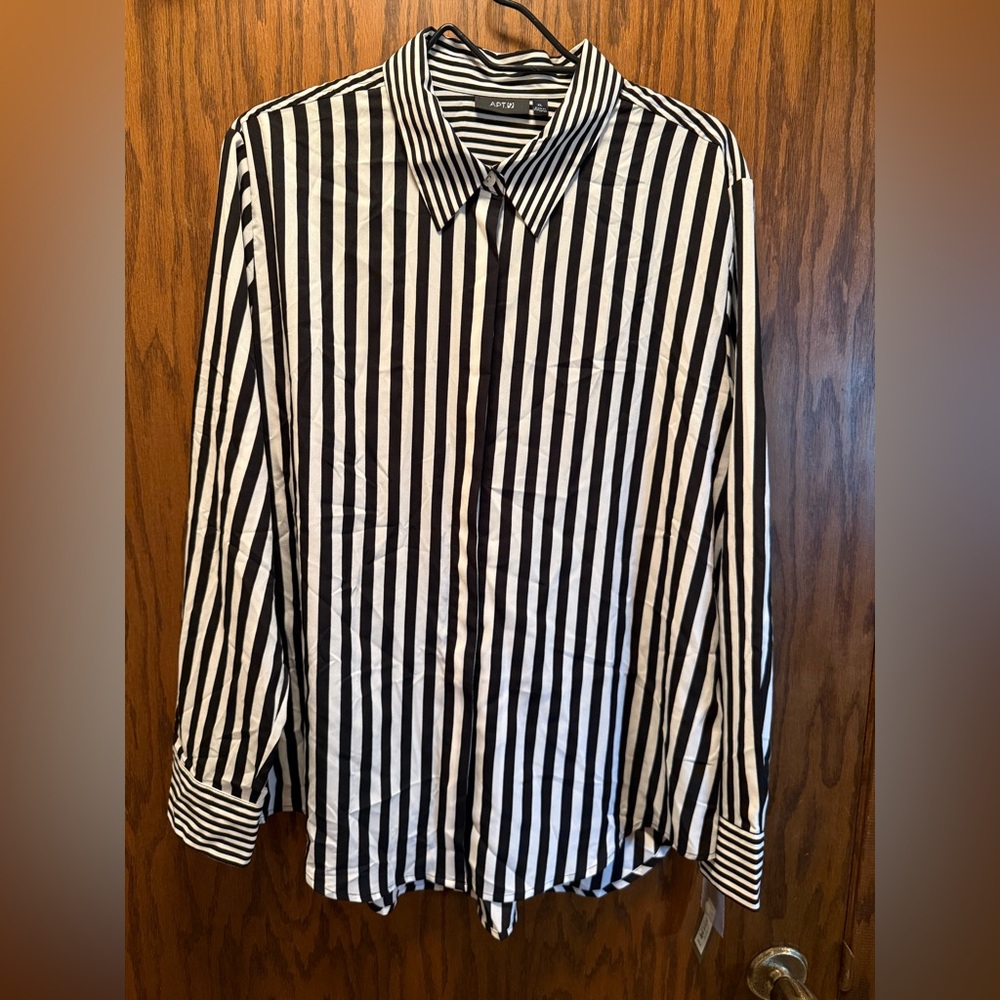 Women's Black and White Striped Blouse-Brand New